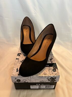 CL by Laundry Black Suede Round-Toe Heels